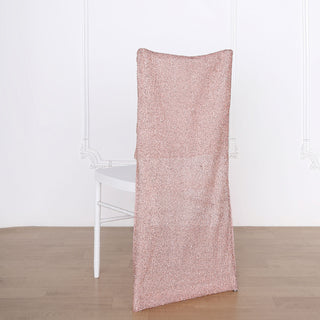 Enhance Your Event with the Rose Gold Metallic Shimmer Tinsel Spandex Stretch Chair Slipcover