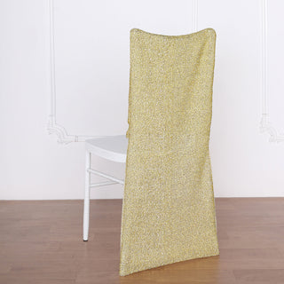 Add a Touch of Elegance with Champagne Metallic Shimmer Tinsel Spandex Stretch Chair Slipcover