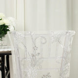 White Organza Floral Sequin Embroidered Chiavari Chair Back Slipcover