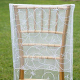 White Organza Chiavari Chair Covers | Chair Slipcovers with Satin Embroidery #whtbkgd
