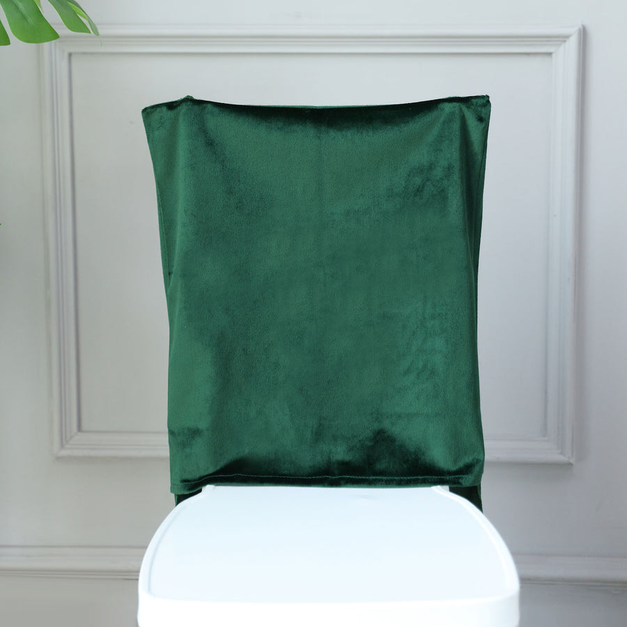 Hunter Emerald Green Buttery Soft Velvet Chiavari Chair Back Slipcover, Solid Back Chair Cover Cap