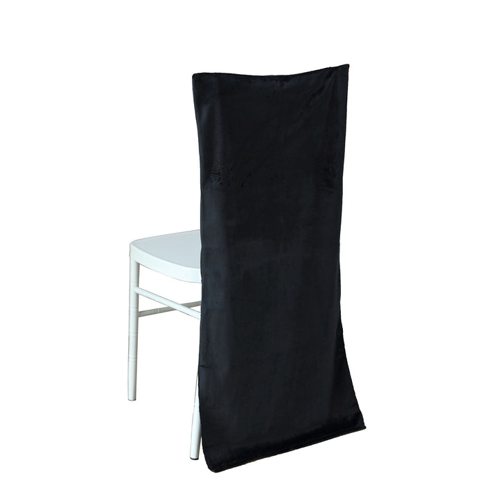 Black Buttery Soft Velvet Chiavari Chair Back Slipcover, Solid Back Chair Cover Cap