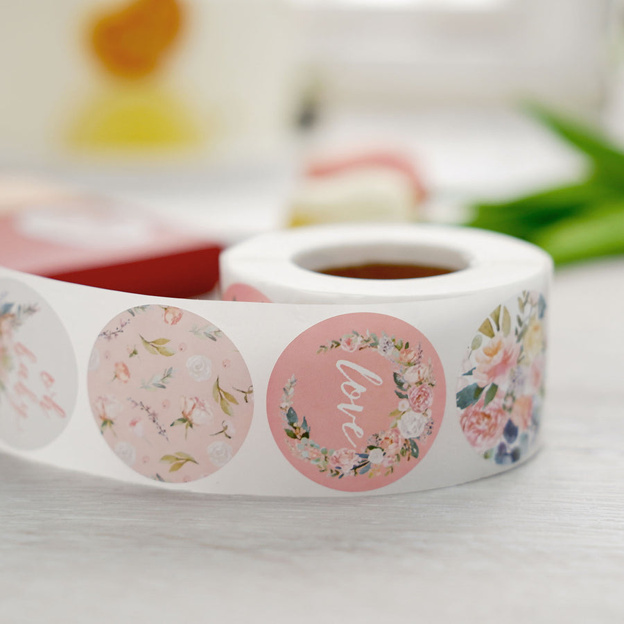 500PCS|1.5inch Round Baby Shower Stickers Roll, Envelope Seals DIY Floral Stickers-Love & Oh Baby