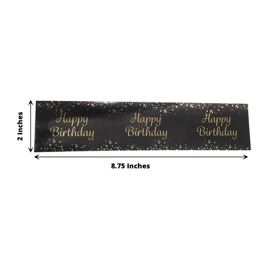 24 Pack | Black/Gold Happy Birthday Party Water Bottle Labels, Waterproof Label Stickers