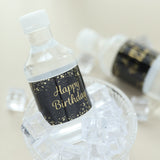 24 Pack | Black/Gold Happy Birthday Party Water Bottle Labels, Waterproof Label Stickers