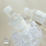 24 Pack | White & Gold Cheers Wedding Party Water Bottle Labels, Waterproof Label Stickers