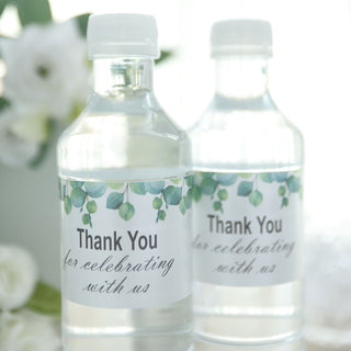 Chic and Versatile White and Green Leaves Thank You Water Bottle Labels