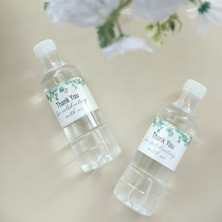 Make a Statement with White and Green Leaves Thank You Water Bottle Labels