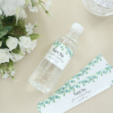24 Pack | White & Green Leaves Thank You Party Water Bottle Labels, Waterproof Label Stickers