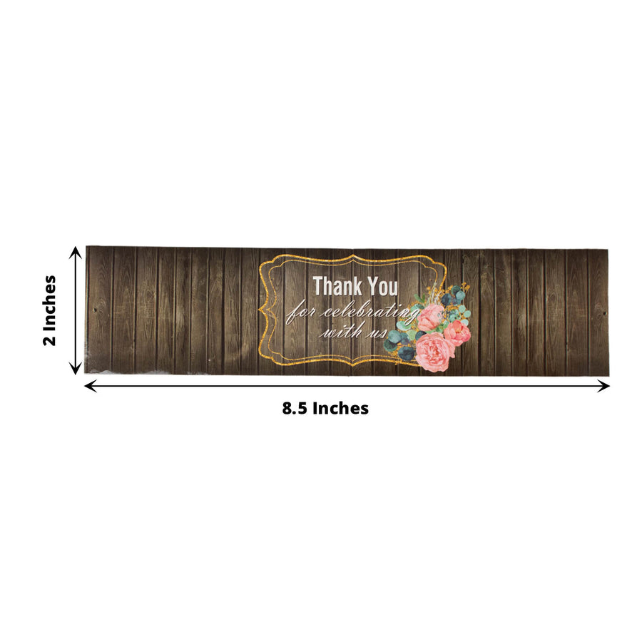 24 Pack | Rustic Theme "Thank You" Waterproof Water Bottle Labels
