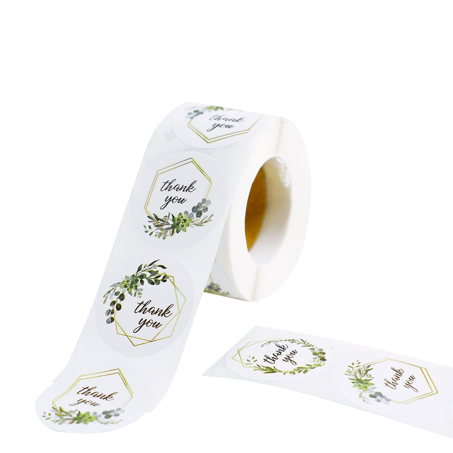 500pcs|1.5inch Round Thank You Stickers Roll With Greenery Frames, DIY Envelope Seal Labels#whtbkgd