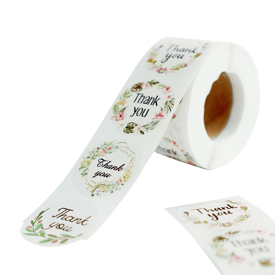 500pcs|1.5inch Round Thank You Stickers Roll With Assorted Floral Designs, DIY Envelope Seal Labels#whtbkgd