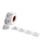 Floral Round Thank You Stickers Roll, White/Purple Tinted Background, Envelope Seal Labels