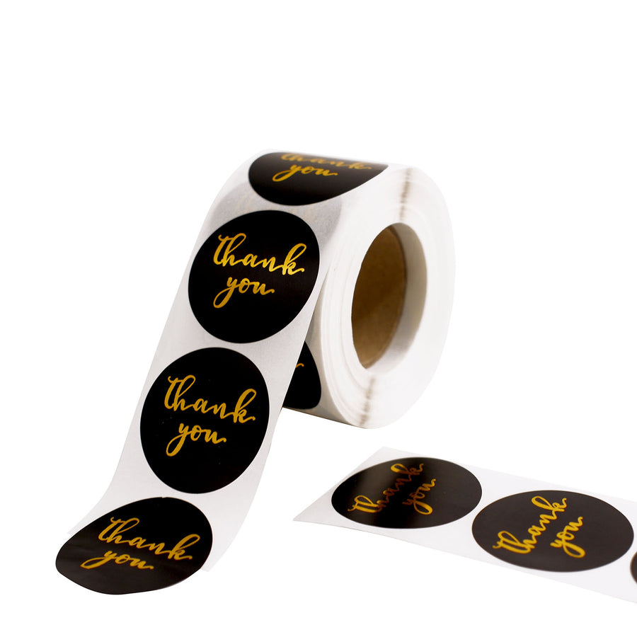 500pcs|1.5inch Round Thank You Stickers Roll With Gold Foil Text On Black, DIY Envelope Seal Labels
