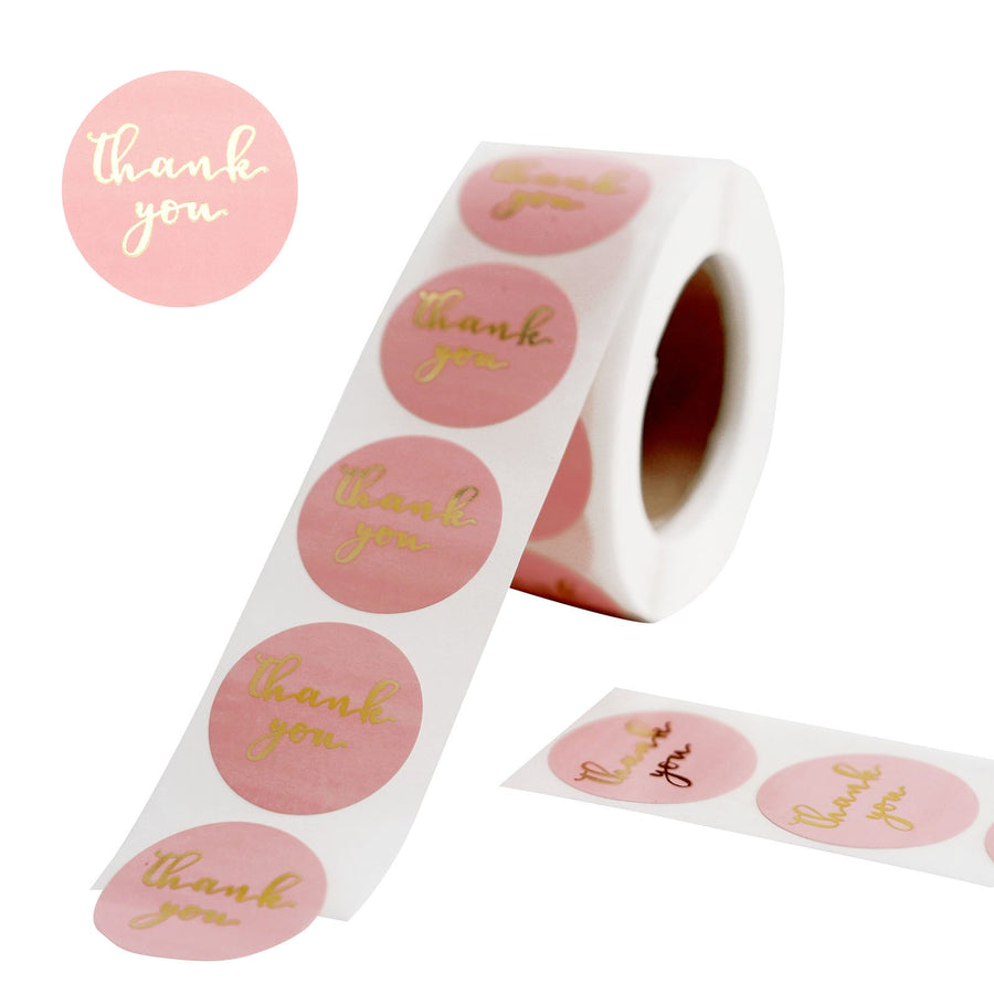 Round Thank You Stickers Roll with Gold Foil Text, Envelope Seal Labels - Rose Gold | Blush#whtbkgd