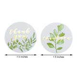 Round Green Leaves Décor Thank You Stickers Roll with Gold Foil Text, Envelope Seal Labels
