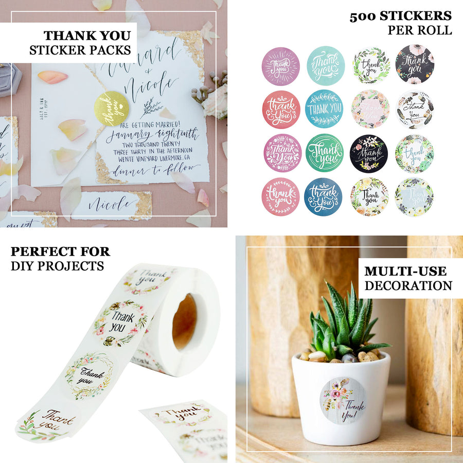 500pcs|1.5inch Round Thank You Stickers Roll With Greenery Frames, DIY Envelope Seal Labels