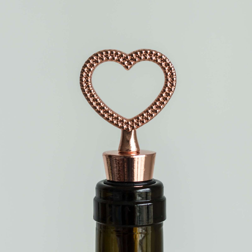 4" Rose Gold Metal Studded Heart Wine Bottle Stopper Party Favors