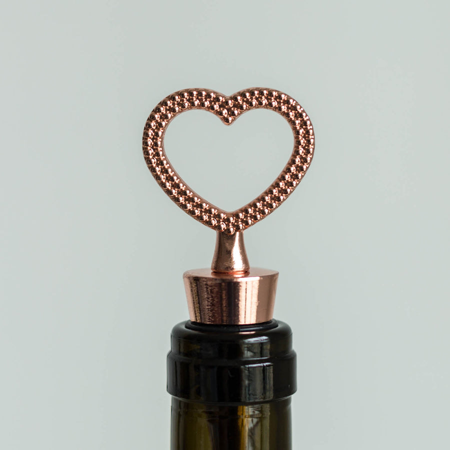 4" Rose Gold Metal Studded Heart Wine Bottle Stopper Party Wedding Favors With Velvet Gift Box