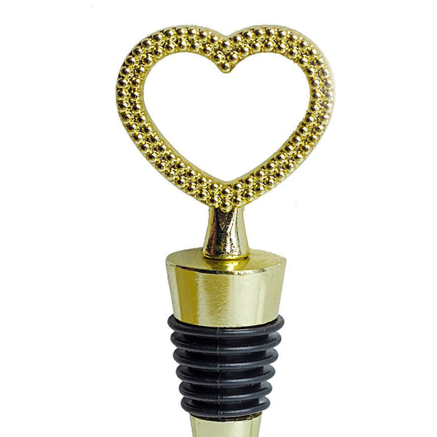 4" Gold Metal Studded Heart Wine Bottle Stopper Wedding Party Favors With Velvet Gift Box#whtbkgd