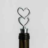 5" Silver Metal Double Heart Wine Bottle Stopper, Party Favor, Wedding Favor With Velvet Gift Box