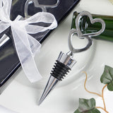 5" Silver Metal Double Heart Wine Bottle Stopper, Party Favor, Wedding Favor With Velvet Gift Box
