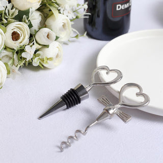 Enhance Your Events with the Silver Metal Heart Wine Bottle Opener / Cork Stopper Set