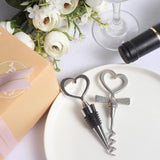 Silver Metal Heart Wine Bottle Opener / Cork Stopper Party Favors Set, Wedding Favor in Velvet Box