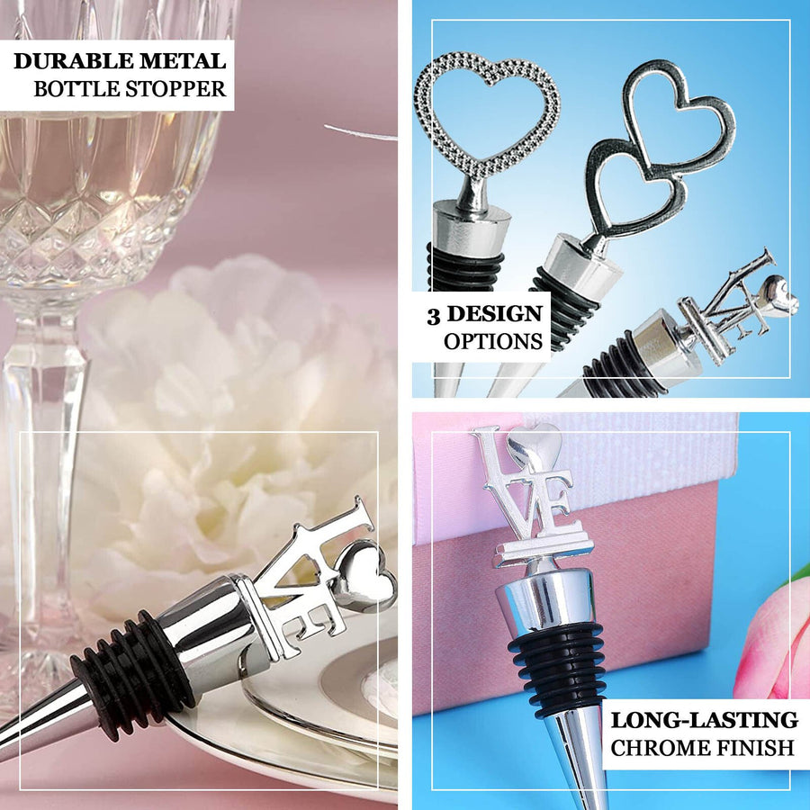 Silver Metal Studded Heart Wine Bottle Stopper Wedding Party Favors With Velvet Gift Box