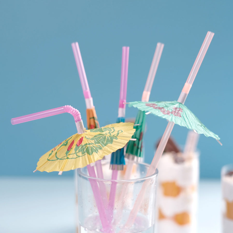 50 Pack | Multi-Colored Umbrella Luau Pool Party Drinking Straws