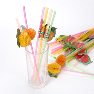 Add a Splash of Color with Multi-Colored Tropical Fruit Luau Pool Party Drinking Straws