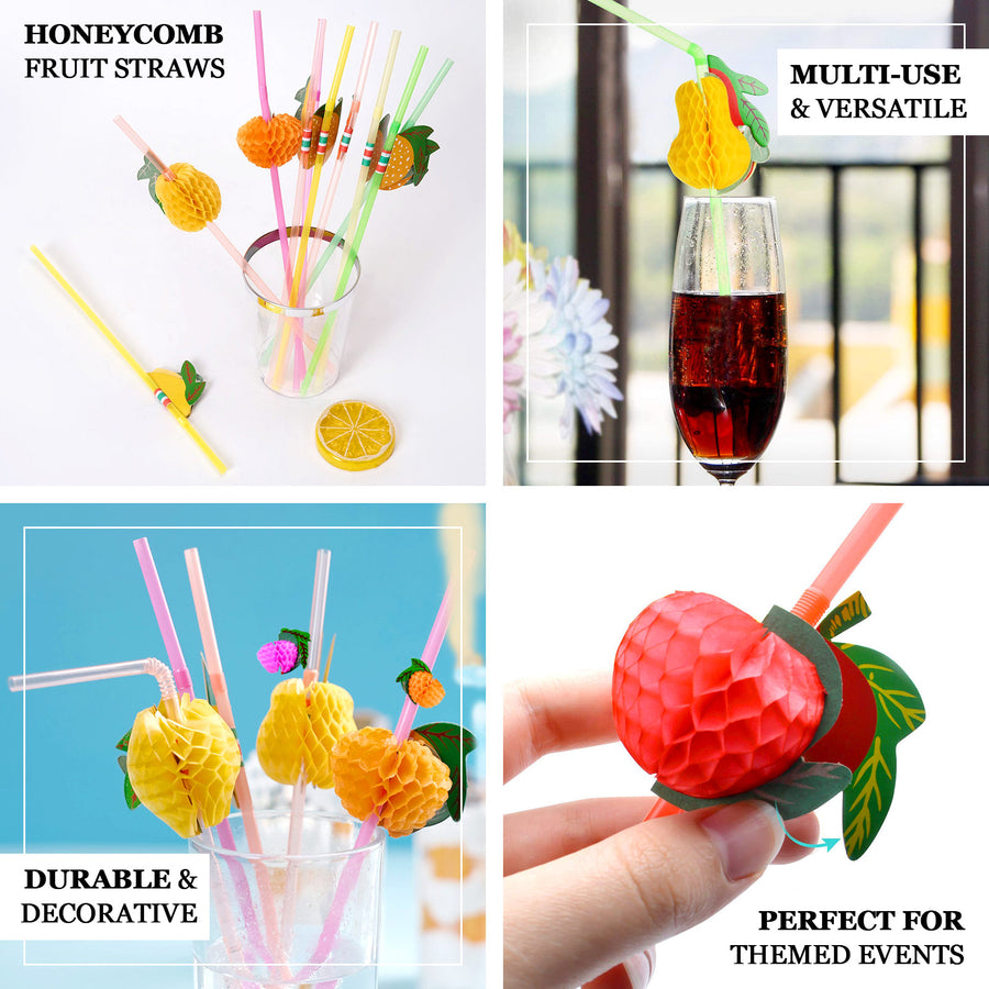 50 Pack | Multi-Colored Tropical Fruit Luau Pool Party Drinking Straws