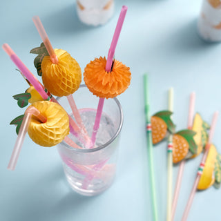 Vibrant and Colorful Tropical Fruit Luau Pool Party Drinking Straws