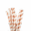 25 Pack 8" White/Rose Gold Striped Disposable Paper Straws#whtbkgd