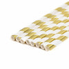 25 Pack 8" White/Gold Striped Disposable Paper Straws