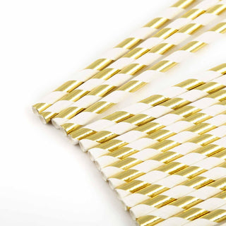 Add Elegance to Your Event with 8" White/Gold Striped Disposable Paper Straws