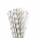 25 Pack 8" White/Silver Striped Disposable Paper Straws#whtbkgd