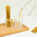 50 Pack | 8inch Metallic Gold Foil Biodegradable Paper Drinking Straws