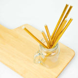 50 Pack | 8inch Metallic Gold Foil Biodegradable Paper Drinking Straws