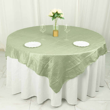 72"x72" Sage Green Accordion Crinkle Taffeta Table Overlay, Square Tablecloth Topper