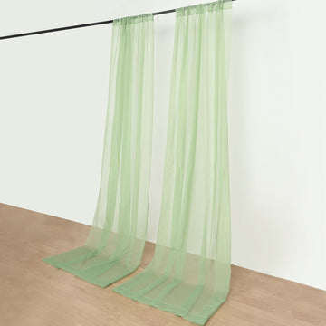 2 Pack Sage Green Inherently Flame Resistant Sheer Curtain Panels, Premium Chiffon Backdrops With Rod Pockets - 10ftx10ft