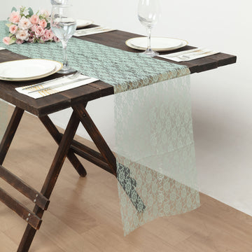 12"x108" Sage Green Floral Lace Table Runner