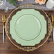 10 Pack | 11inch Sage Green Heavy Duty Disposable Baroque Dinner Plates with Gold Rim