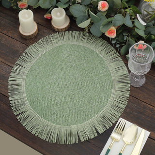 Add a Touch of Elegance to Your Table with Sage Green Rustic Farmhouse Burlap Tassel Dining Table Mats