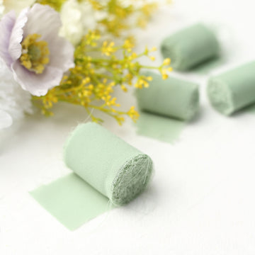 2 Pack 6yds Sage Green Silk-Like Chiffon Ribbon Roll, DIY Wedding Bouquet Linen Wrap