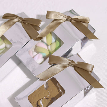 50 Pcs 3" Satin Ribbon Bows With Twist Ties, Gift Basket Party Favor Bags Decor - Taupe Classic Style
