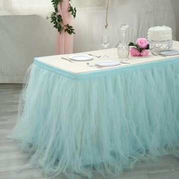 17ft Serenity Blue 4 Layer Tulle Tutu Pleated Table Skirt