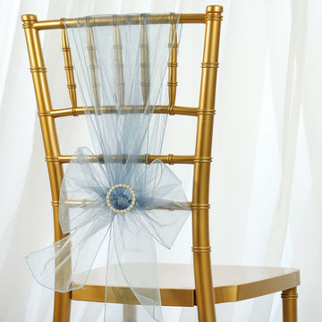 5 Pack | 6"x108" Serenity Blue Sheer Organza Chair Sashes