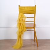 Mustard Yellow Chiffon Hoods with Ruffles Willow Chair Sashes