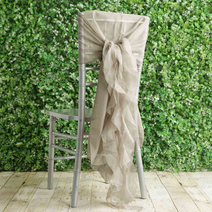 1 Set Natural Chiffon Hoods With Ruffles Willow Chiffon Chair Sashes